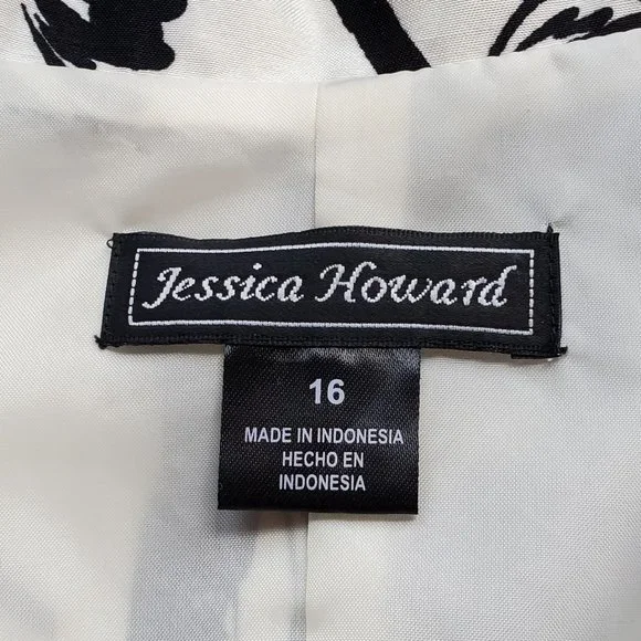 Jessica Howard Dress Sleeveless Fit & Flare Eggshell White Black Floral Sz 16 - Picture 7 of 8